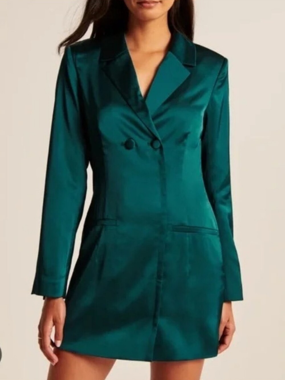 Abercrombie and Fitch Double Breasted  Blazer Teal Green Satin Mini Dress Sz.L